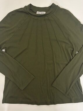 Grace Karin Olive Green Pleated Blouse Large Minimalist Chic Workwear Top